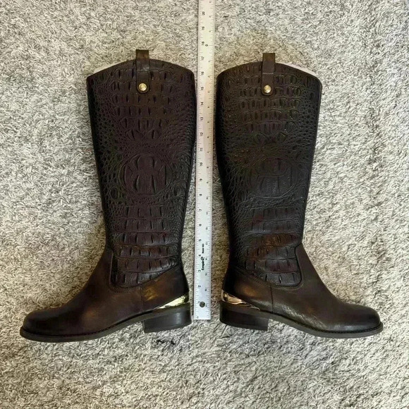 Vince Camuto Leather Alligator Embossed Riding Boots Brown Size 7 - Picture 3 of 11